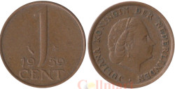 Нидерланды. 1 цент 1959 год. Королева Юлиана.
