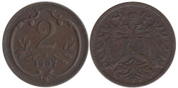 Австрия. 2 геллера 1907 год.