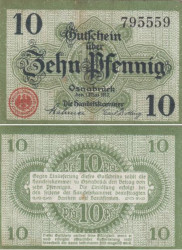 Бона. Германия. Оснабрюк 10 пфеннигов 1917 год. Нотгельд. (VF)