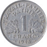  Франция. 1 франк 1943 год. Режим Виши. (без отметки монетного двора) 