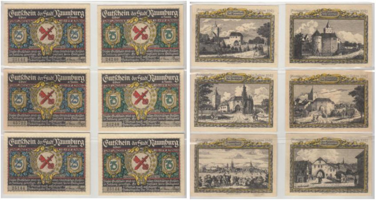  Набор банкнот. Германия. Наумбург 25 и 75 пфеннигов 1921 год. Нотгельды, 6 штук. (XF) 