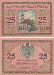 Бона. Германия. Ордруф 25 пфеннигов 1921 год. Нотгельд розовый. (XF)