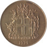  Исландия. 1 крона 1974 год. Герб. 