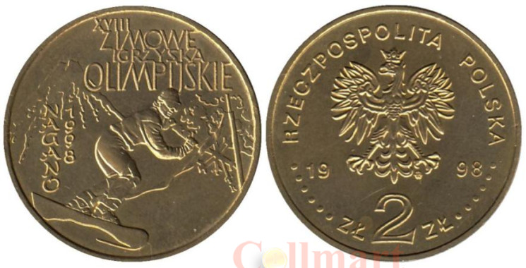  Польша. 2 злотых 1998 год. XVIII зимние Олимпийские игры в Нагано. 