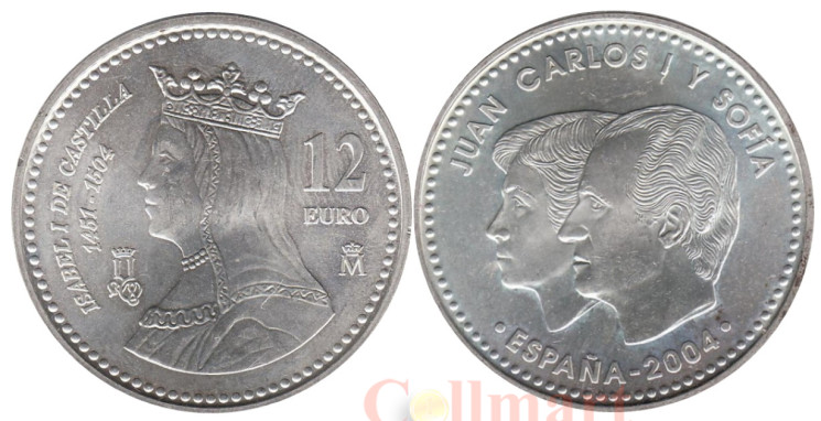  Испания. 12 евро 2004 год. 500 лет со дня смерти королевы Изабеллы I Кастильской. 