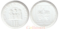 Германия. Грюнберг. 1 марка 1922 год. Крепость. Нотгельд, белый фарфор.