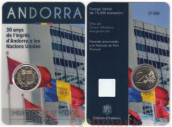 Андорра. 2 евро 2023 год. 30 лет вступлению Андорры в ООН.