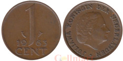 Нидерланды. 1 цент 1963 год. Королева Юлиана.