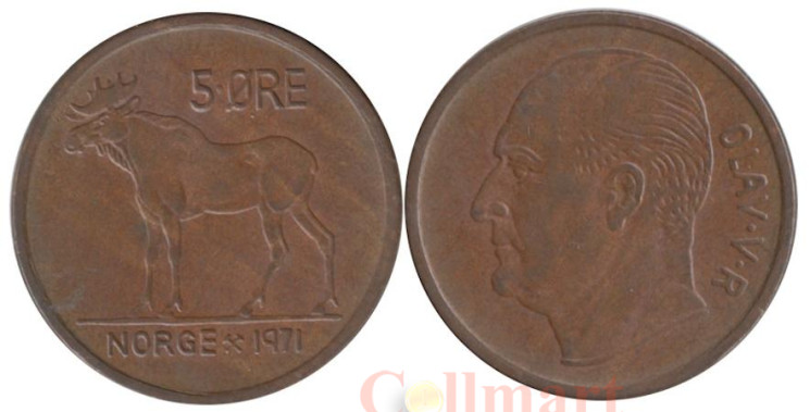  Норвегия. 5 эре 1971 год. Лось. 
