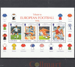 Почтовый блок. Гибралтар 1996 год. Чемпионатом Европы по футболу 1996.