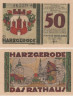  Бона. Германия. Харцгероде 50 пфеннигов 1921 год. Ратуша. Нотгельд красно-зеленый. (VF) 