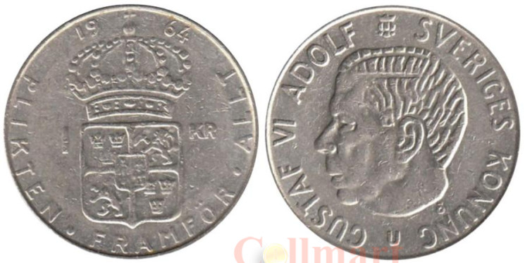  Швеция. 1 крона 1964 год. Король Густав VI Адольф. 
