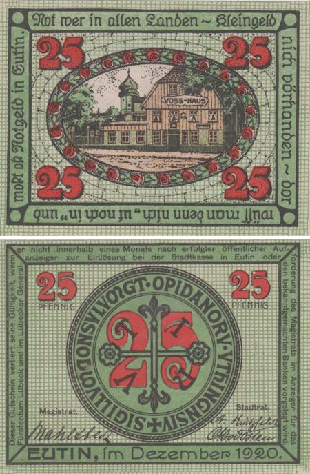  Бона. Германия. Ойтин 25 пфеннигов 1920 год. Нотгельд. (XF) 