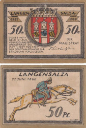 Бона. Германия. Бад-Лангензальца 50 пфеннигов 1921 год. Нотгельд. (F)