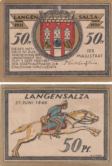  Бона. Германия. Бад-Лангензальца 50 пфеннигов 1921 год. Нотгельд. (F) 