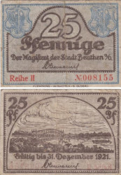 Бона. Германия (Польша). Бойтен (Бытом) 25 пфеннигов 1921 год. Нотгельд. (F)
