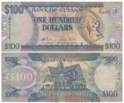 Бона. Гайана 100 долларов 2005 год. Карта Гайаны. (F)