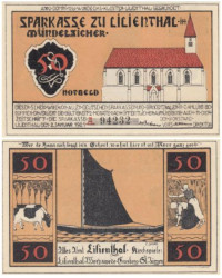 Бона. Германия. Лилиенталь 50 пфеннигов 1921 год. Вар. 1, литера А. Нотгельд. (XF)