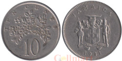 Ямайка. 10 центов 1981 год. Бабочка на цветах. (Без отметки монетного двора)