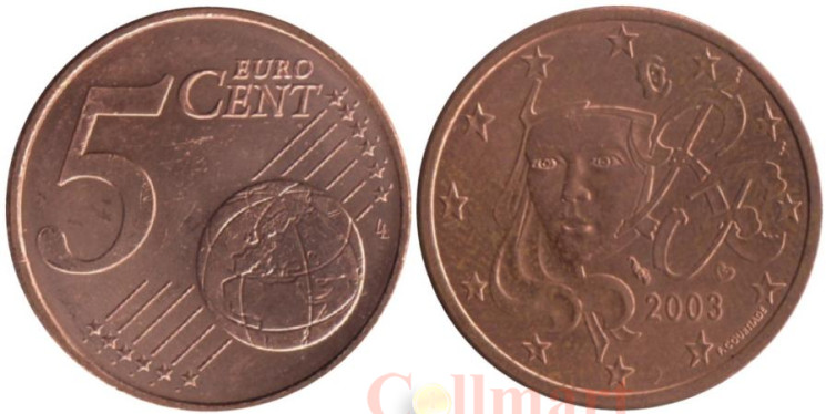  Франция. 5 евроцентов 2003 год. 
