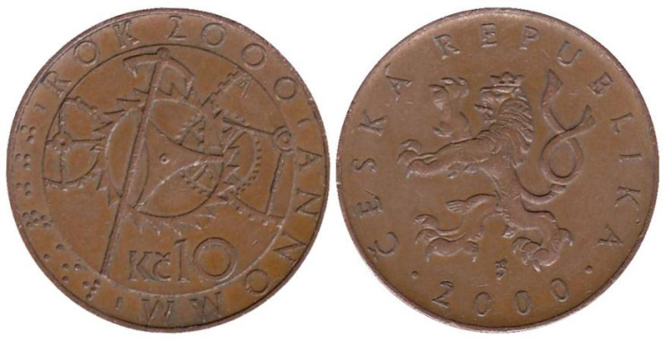  Чехия. 10 крон 2000 год. Смена тысячелетия - 2000 год. 