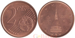 Италия. 2 евроцента 2009 год. Башня Моле-Антонеллиана в Турине.