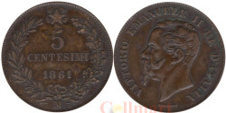Италия. 5 чентезимо 1861 год. Король Виктор Эммануил II. (M) XF