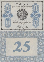 Бона. Германия. Шафштедт 25 пфеннигов 1920 год. Нотгельд. (XF)