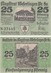 Бона. Германия. Веферлинген 25 пфеннигов 1920 год. Нотгельд. (XF)