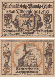 Бона. Германия (Польша). Оберглогау (Глогувек) 75 пфеннигов 1921 год. Нотгельд. (XF)
