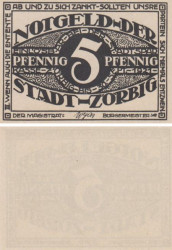 Бона. Германия. Цёрбиг 5 пфеннигов 1921 год (вариант 1). Нотгельд. (XF)