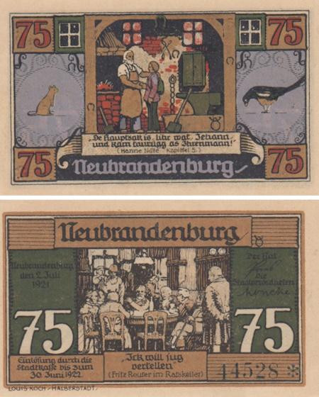  Бона. Германия. Нойбранденбург 75 пфеннигов 1921 год (вариант 2). Нотгельд. (XF) 