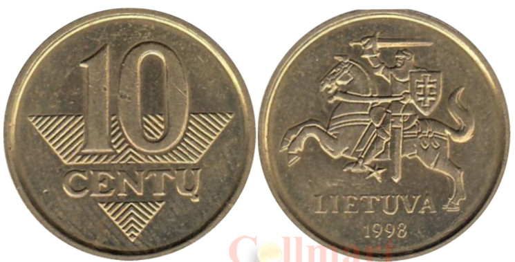  Литва. 10 центов 1998 год. Герб Литвы - Витис. 