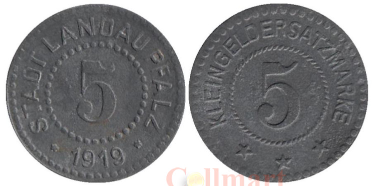  Германия. Ландау-Пфальц. 5 пфеннигов 1919 год. Нотгельд. 