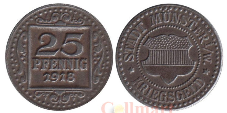  Германия. Мюнстер. 25 пфеннигов 1918 год. Нотгельд. 