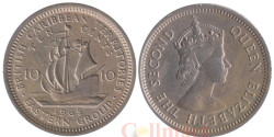 Восточные Карибы. 10 центов 1965 год. Галеон "Золотая лань".