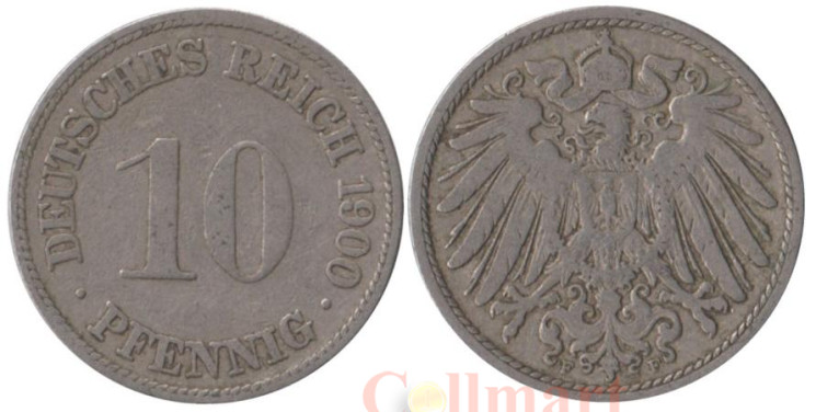  Германская империя. 10 пфеннигов 1900 год. (F) 