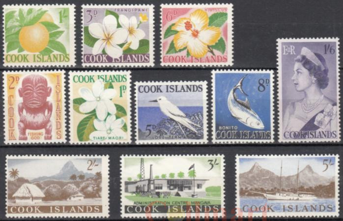  Набор марок. Острова Кука 1963 год. Островные пейзажи. (11 штук) 
