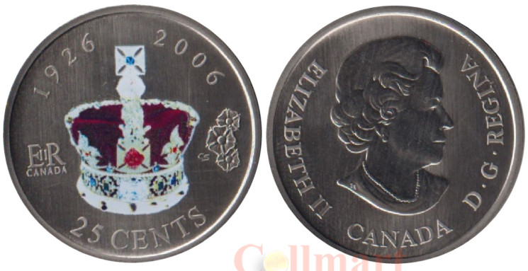  Канада. 25 центов 2006 год. 80 лет Королеве Елизавете II. (цветное покрытие). 