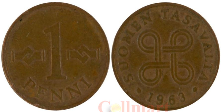  Финляндия. 1 пенни 1963 год. 