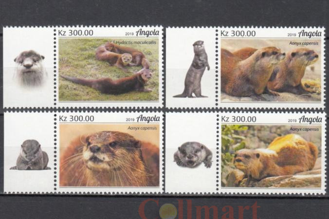  Набор марок. Ангола 2019 год. Африканская выдра без когтей. (4 марки) 