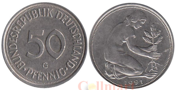  ФРГ. 50 пфеннигов 1991 год. (G) 
