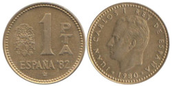 Испания. 1 песета 1980 год. Чемпионат мира по футболу 1982. (80 внутри звезды)