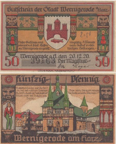  Бона. Германия. Вернигероде 50 пфеннигов 1920 год. Нотгельд. (VF) 