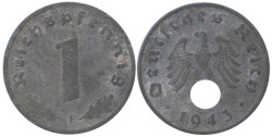 Германия - Третий рейх. 1 рейхспфенниг 1943 год. (F)