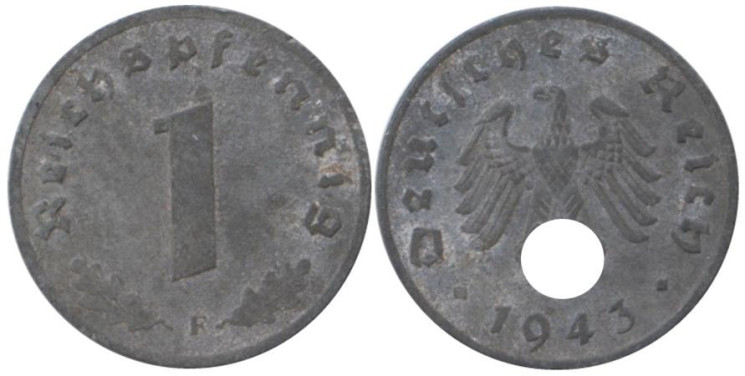  Германия - Третий рейх. 1 рейхспфенниг 1943 год. (F) 