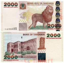 Бона. Танзания 2000 шиллингов 2009 год. Гора Килиманджаро, Лев. (Пресс)