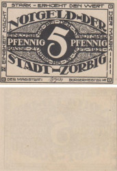 Бона. Германия. Цёрбиг 5 пфеннигов 1921 год (вариант 2). Нотгельд. (XF)
