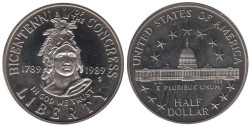 США. 1/2 доллара 1989 год. 200 лет Конгрессу.
