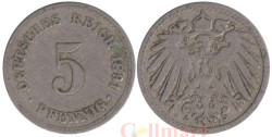 Германская империя. 5 пфеннигов 1891 год. (A)